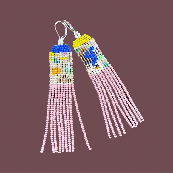 HANDMADE GLASS EARRINGSKith One of a Kind Handwoven Bead Earrings in Memento